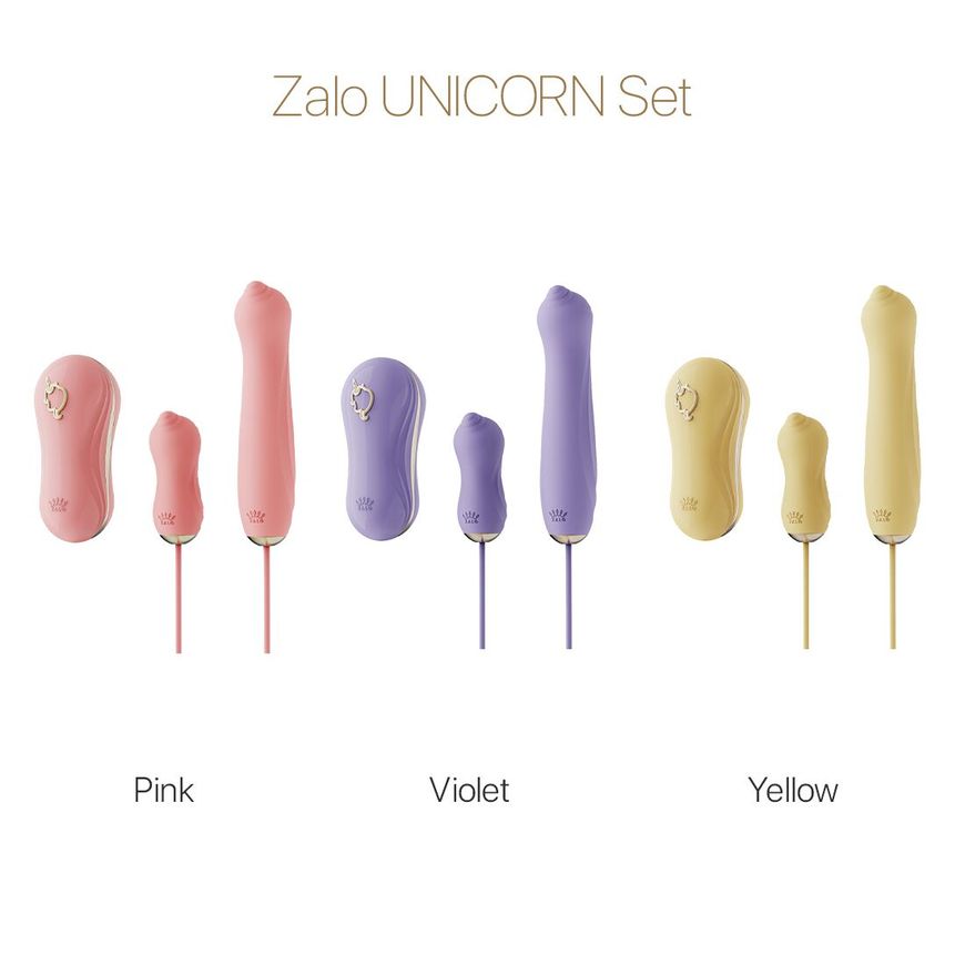 Набір 3в1 Zalo – UNICORN Set Pink, віброяйце, пульсатор, вакуумний стимулятор