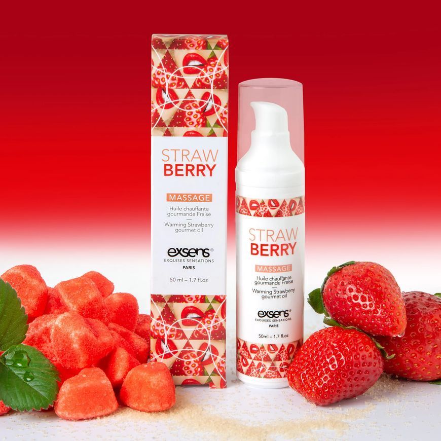 Масажна олія EXSENS Strawberry 50мл розігріває, без цукру, без парабенів, їстівна
