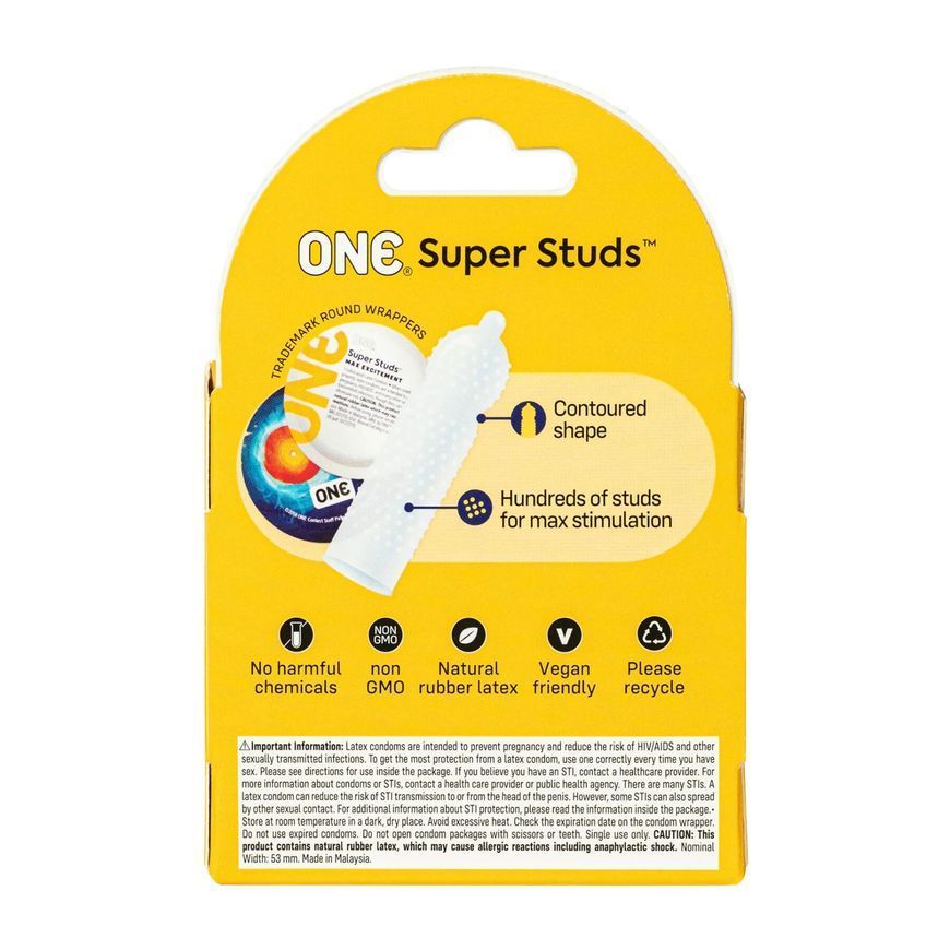 Презервативи ONE Super Studs, 3 шт, з точковим рельєфом, зі змазкою, паковання &mdash; картонна коробка
