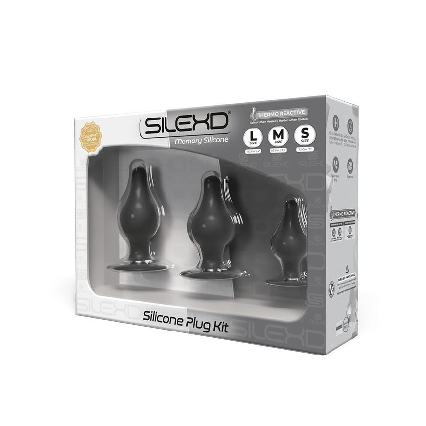Набір анальних пробок SilexD Silicone Plug Kit двошарові, силікон+Silexpan, діаметр 3,4; 4; 4,5 см