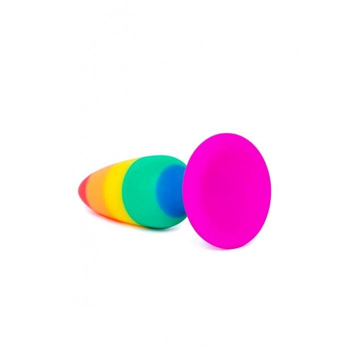 Силіконова анальна пробка Wooomy Hiperloo Silicone Rainbow Plug L, діаметр 3,9 см, довжина 13,1 см, Веселка