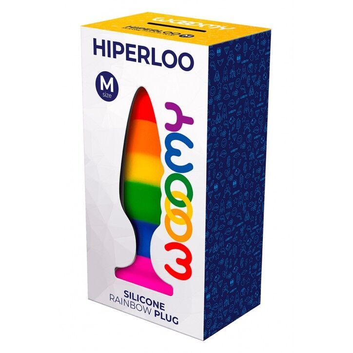 Силіконова анальна пробка Wooomy Hiperloo Silicone Rainbow Plug M, діаметр 2,9 см, довжина 11 см, Веселка