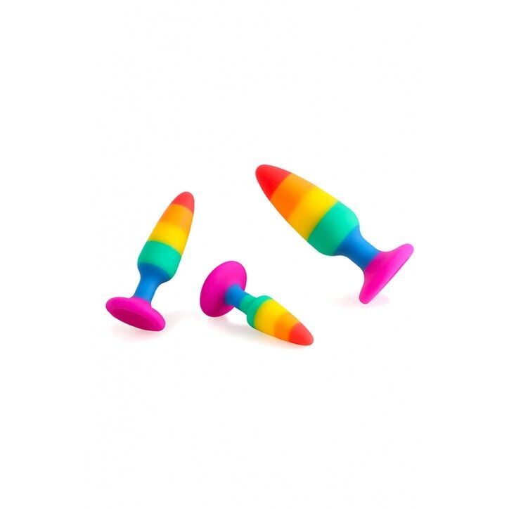 Силіконова анальна пробка Wooomy Hiperloo Silicone Rainbow Plug M, діаметр 2,9 см, довжина 11 см, Веселка