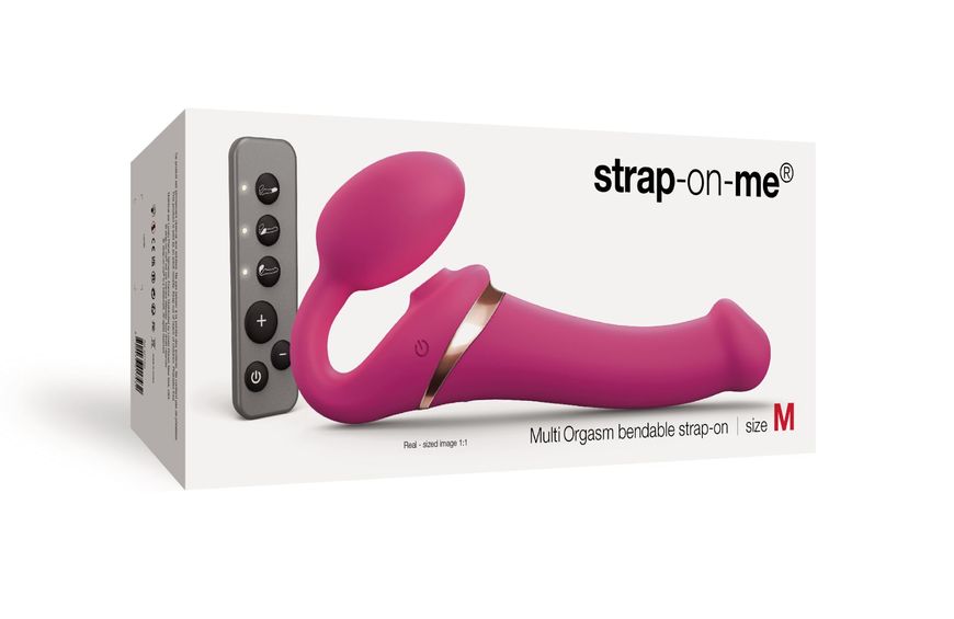 Безремневой вибрострапон с вакуумной стимуляцией Strap-On-Me MULTI ORGASM Fuchsia M, регулируемый