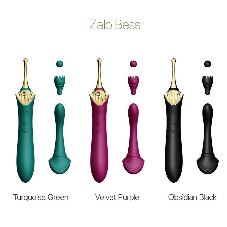 Вагінально-кліторальний вібратор Zalo &mdash; Bess Turquoise Green, багатофункціональний із насадками