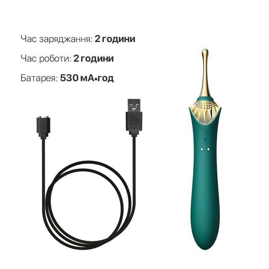Вагінально-кліторальний вібратор Zalo &mdash; Bess Turquoise Green, багатофункціональний із насадками