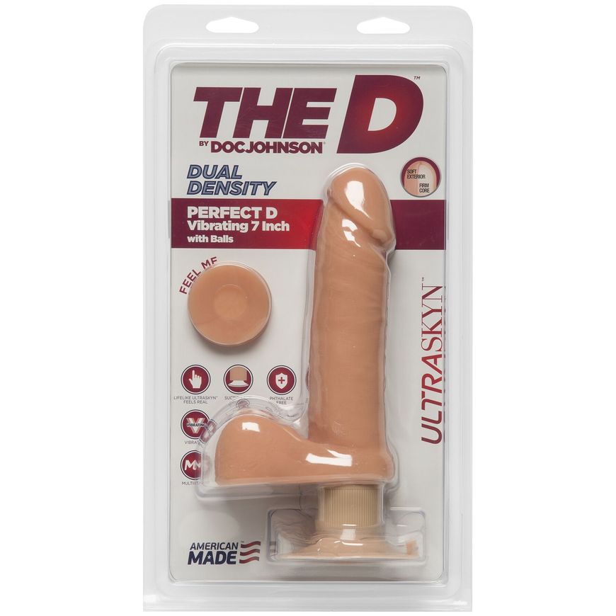 Фалоімітатор Doc Johnson The D - Perfect D - Vibrating 7 Inch With Balls - ULTRASKYN, діаметр 4,5 см