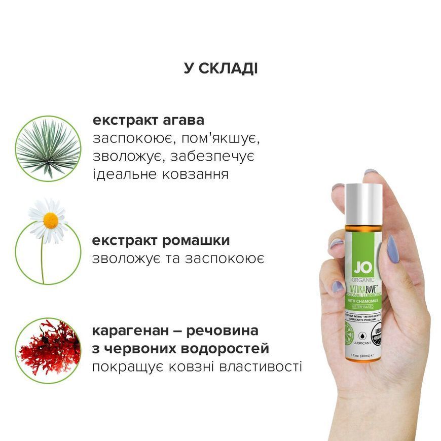 Змазка на водній основі System JO NATURALOVE &mdash; ORGANIC (30 мл) з екстрактом листя агави та ромашки