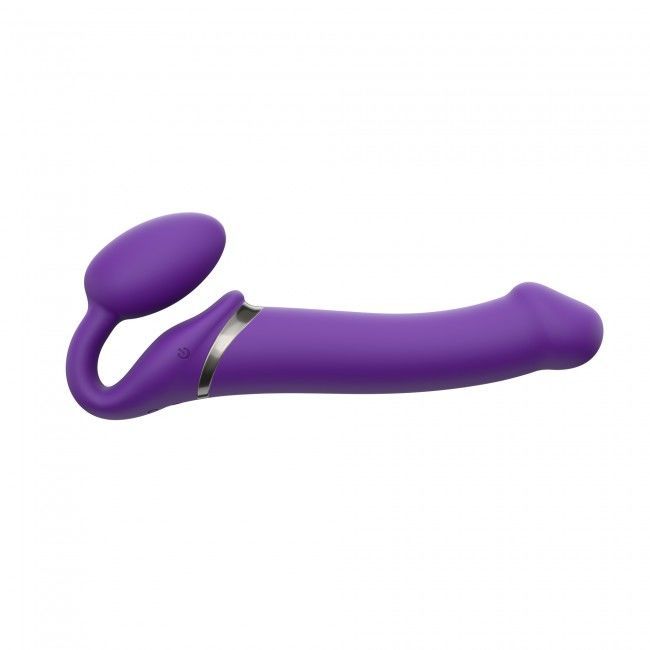 Безремневой страпон с вибрацией Strap-On-Me Vibrating Violet L, диаметр 3,7см, пульт ДУ, регулируемы