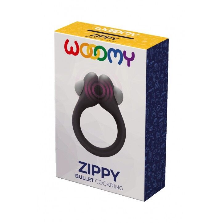 Ерекційне віброкільце Wooomy Zippy, 1 віброрежим, діаметр 3–4,2 см, Черный