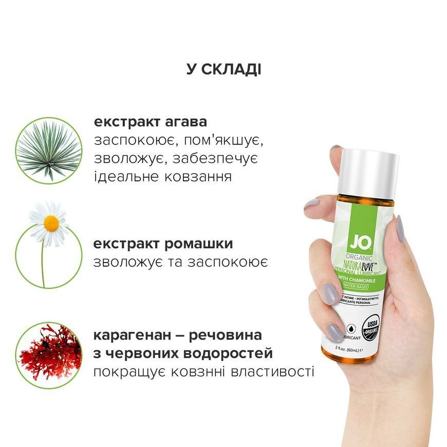 Змазка на водній основі System JO NATURALOVE &mdash; ORGANIC (60 мл) з екстрактом листя агави та ромашки