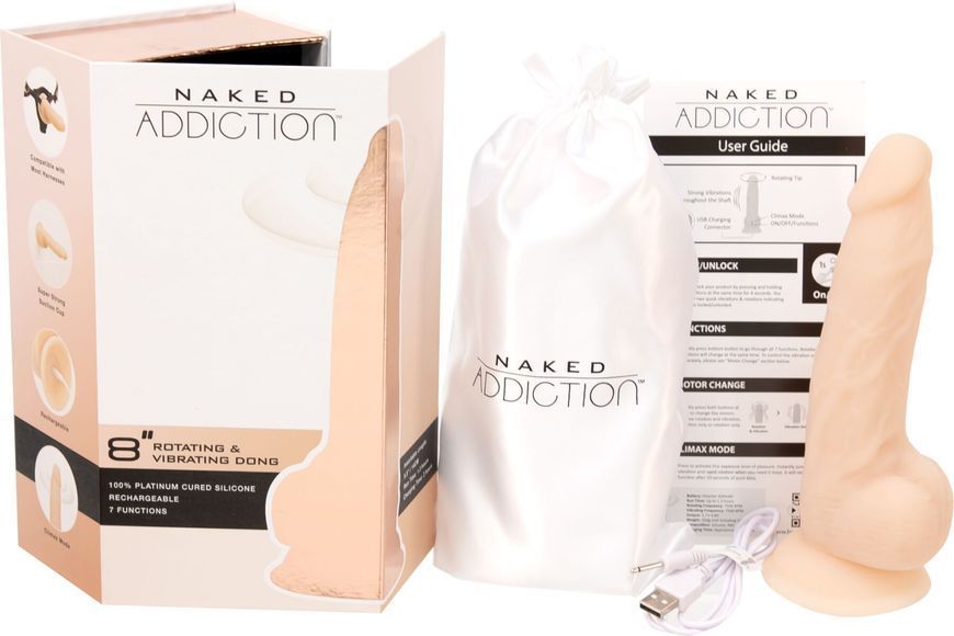 Фалоімітатор ADDICTION - Naked - 8" Rotating & Vibrating Dildo with Remote &ndash; Vanilla