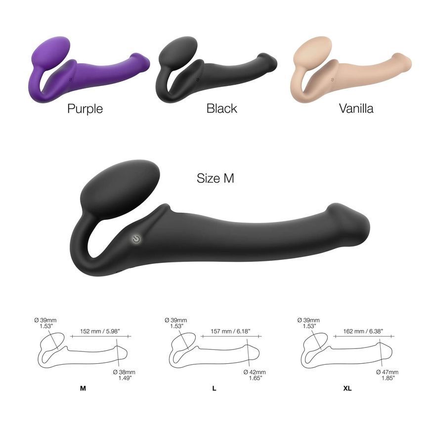 Безремневой страпон с вибрацией Strap-On-Me Vibrating Violet XL, диаметр 4,5см, пульт ДУ, регулируем