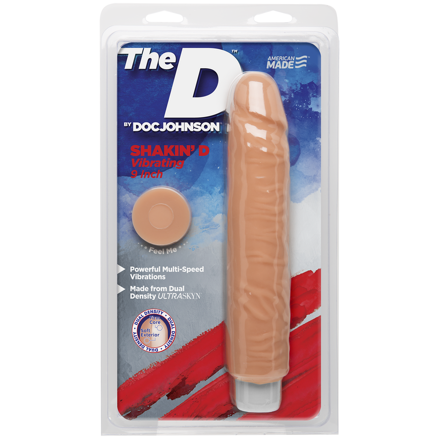 Фалоімітатор Doc Johnson The D: Shakin D 9 Inch Vibro ULTRASKYN, діаметр 3,8 см, плавне регулювання