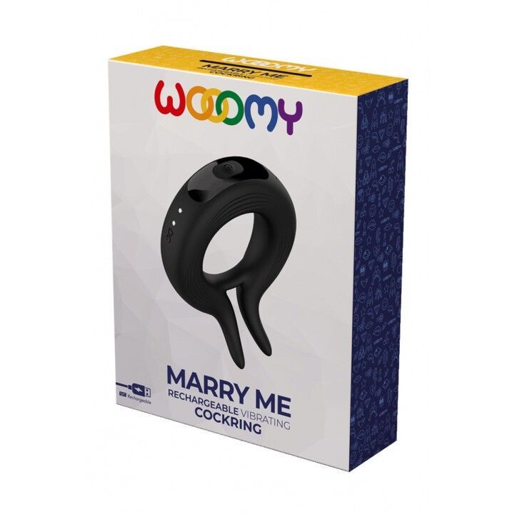 Ерекційне віброкільце Wooomy Marry Me, перезаряджувальне, 10 режимів вібрації, діаметр 4 см, Черный