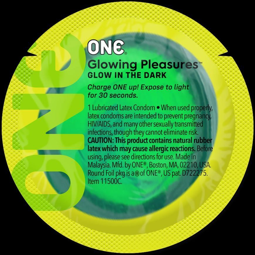 Набір презервативів ONE Glowing Pleasures, 100 шт, світяться в темряві, зі змазкою, паковання-тубус