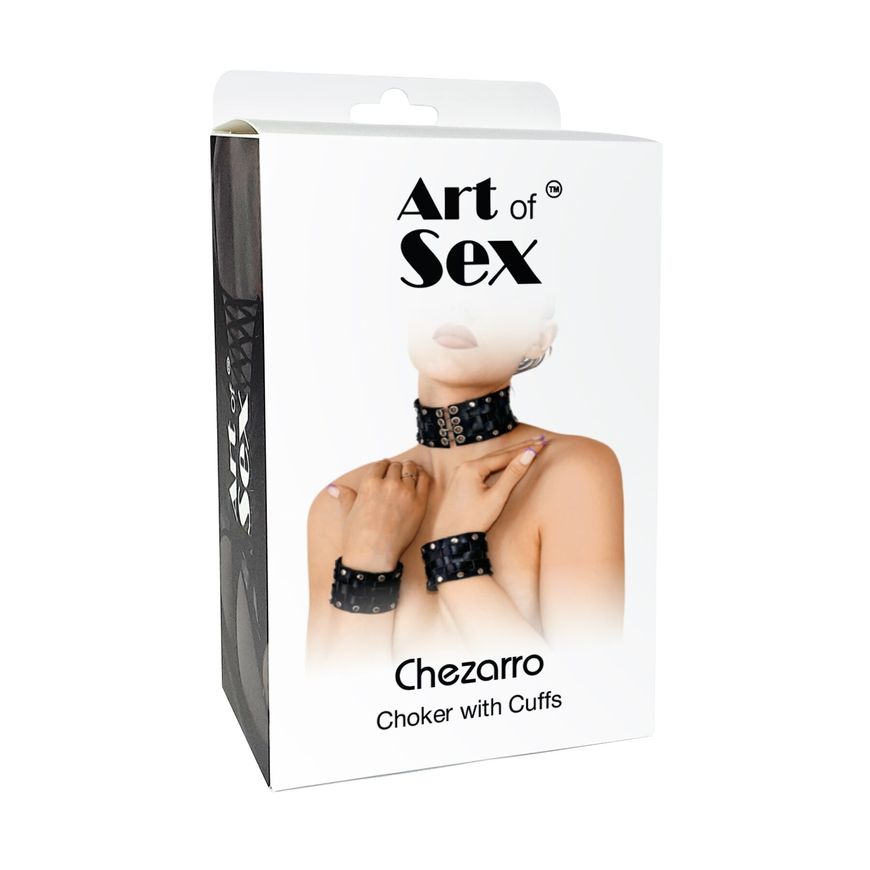 Шкіряний чокер з манжетами Art of Sex - Leather Chezarro