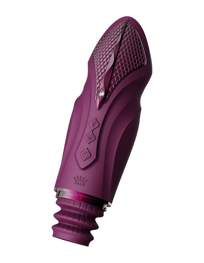 Компактна смарт секс-машина Zalo – Sesh Velvet Purple, 2 насадки, пульт ДК, кристал Swarovski