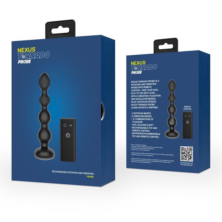 Анальний віброротатор Nexus Tornado Probe Edition, діаметр 3,5 см, вібрація + ротація, пульт ДУ