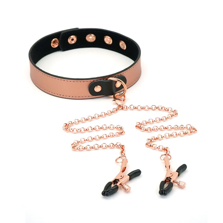 Нашийник із затискачами для сосків Liebe Seele Rose Gold Memory Collar with Nipple Clamps