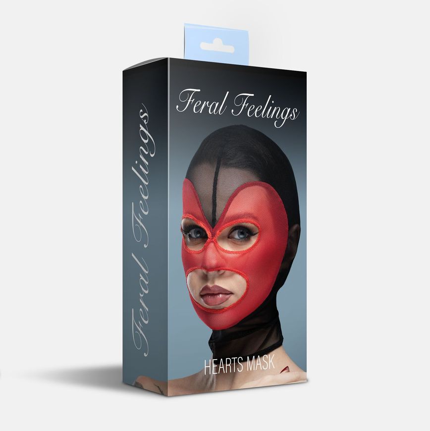 Маска серце сітка з відкритим ротом та очима Feral Feelings - Hearts Mask Black/Red