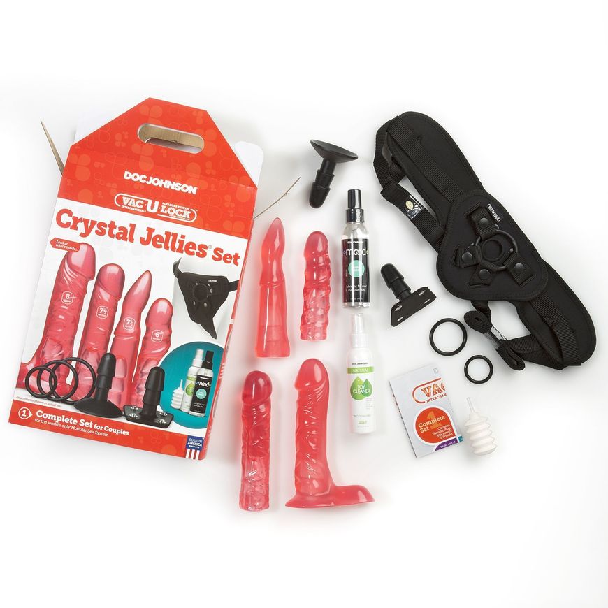 Набір для страпону Doc Johnson Vac-U-Lock Crystal Jellies Set, діаметр 3,8см, 2х4,5см, 5,1 см