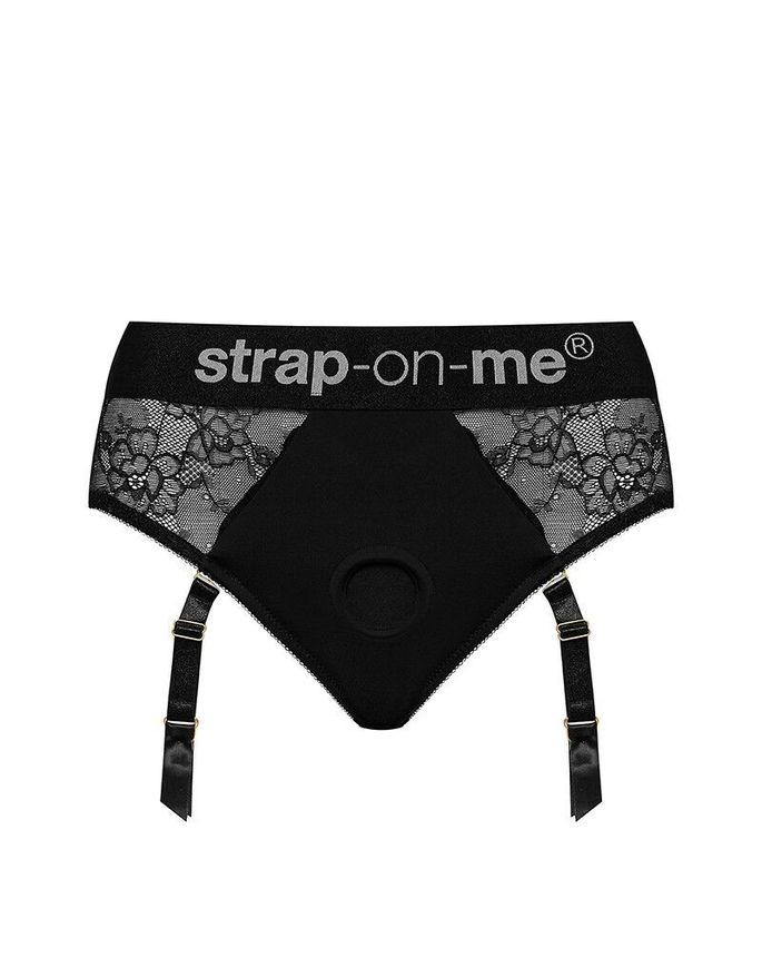 Кружевные трусы для страпона с подвязками для чулок Strap-On-Me DIVA HARNESS - XL