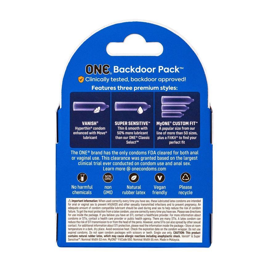 Набір презервативів ONE Backdoor, 3 шт, 3 види, картонне паковання