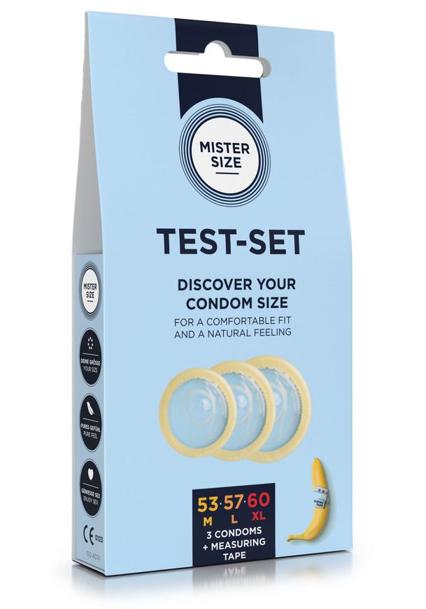 Набір презервативів Mister Size test-set 53–57–60, 3 розміри + лінійка, товщина 0,05 мм