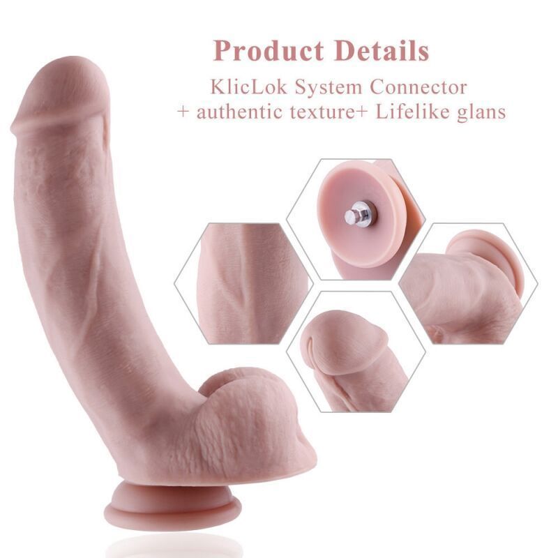 Силіконовий фалоімітатор для секс-машин Hismith 8.3&Prime; Silicone Dildo, вигнутий, система KlicLok