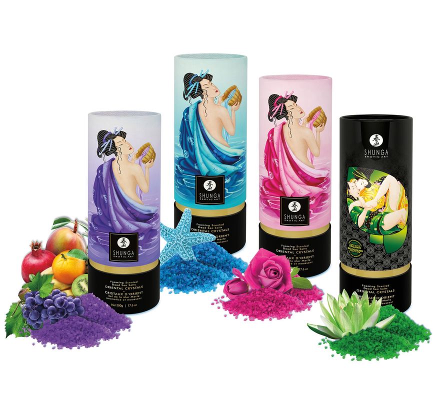 Пінлива сіль для ванни Shunga Dead Sea salt Oriental Crystals — Exotic Fruits (500 г), сіль Мертвого