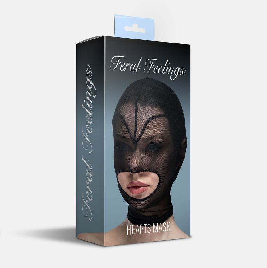 Маска серце сітка з відкритим ротом Feral Feelings - Hearts Mask Black/Black