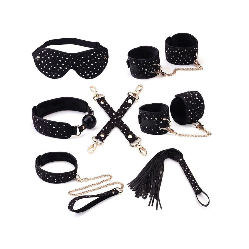 Набір Liebe Seele Stary Nights 7pcs Bondage Kit, фіксатори, нашийник з повідцем, кляп, флогер, маска