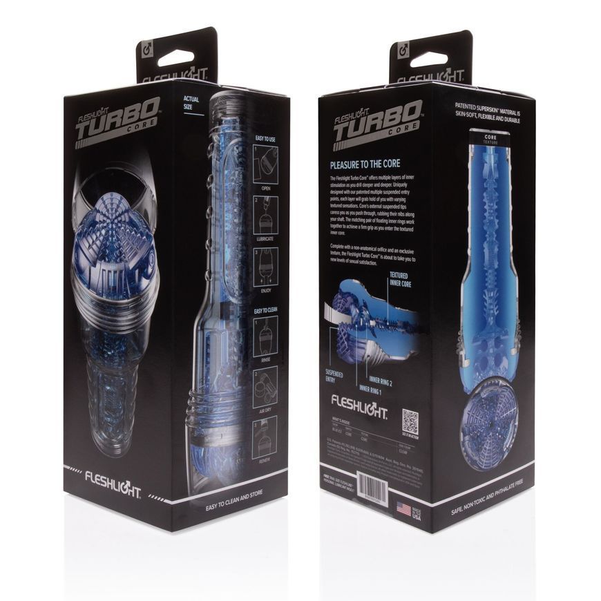 Мастурбатор Fleshlight Turbo Core Blue Ice, оральний секс (глибоке горло), Прозорий