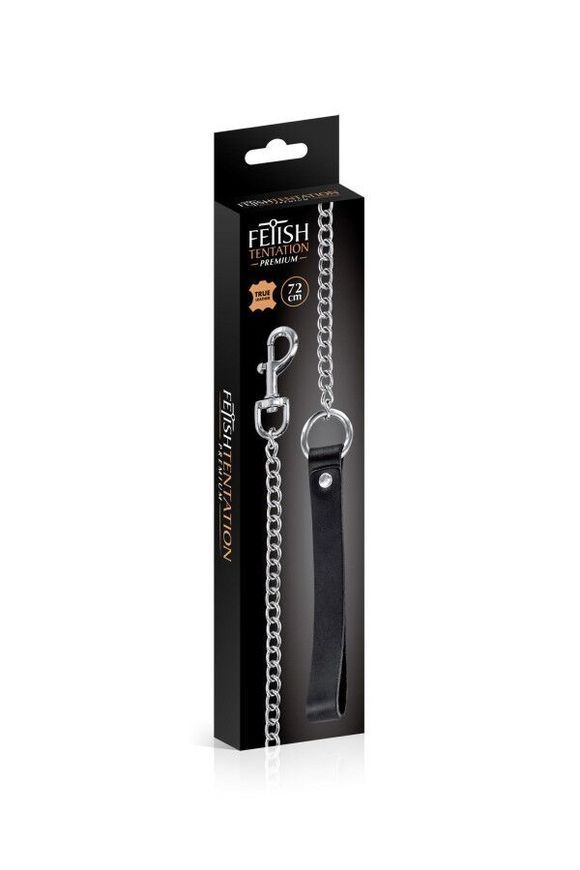 Повідець з натуральної шкіри Fetish Tentation Premium Metal leash with cowhide leather wrist 72 см