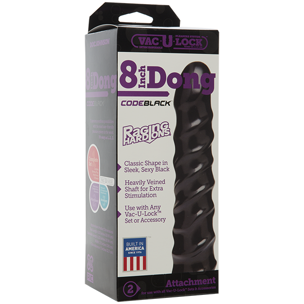 Ділдо Doc Johnson CodeBlack - 8 Inch Raging Vac-U-Lock із стимулюючим рельєфом, діаметр 3,8 см