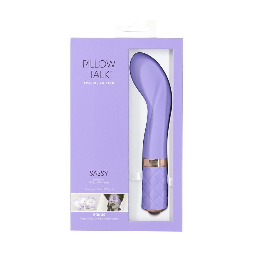 Розкішний вібратор Pillow Talk Sassy Purple Special Edition, Сваровскі, пов’язка на очі+гра, Фиолетовый