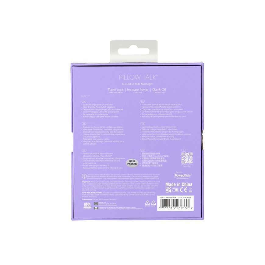 Розкішний вібратор Pillow Talk Racy Purple Special Edition, Сваровскі, пов’язка на очі+гра, Фиолетовый