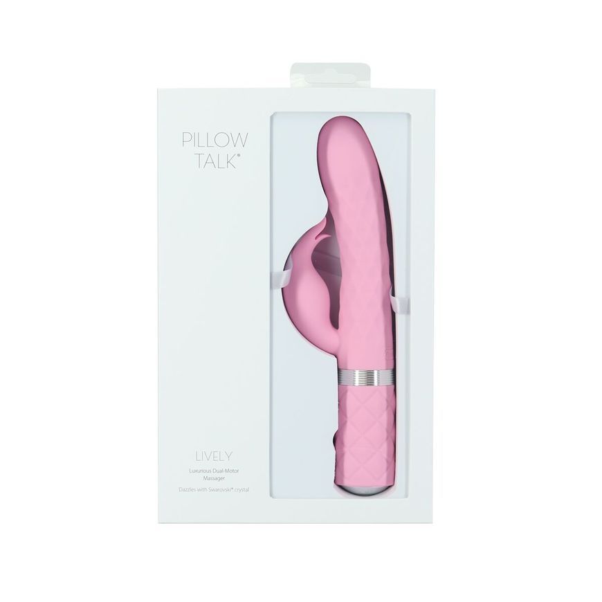 Розкішний кролик з ротацією та вібрацією Pillow Talk Lively Pink, кристал Сваровскі, Рожевий
