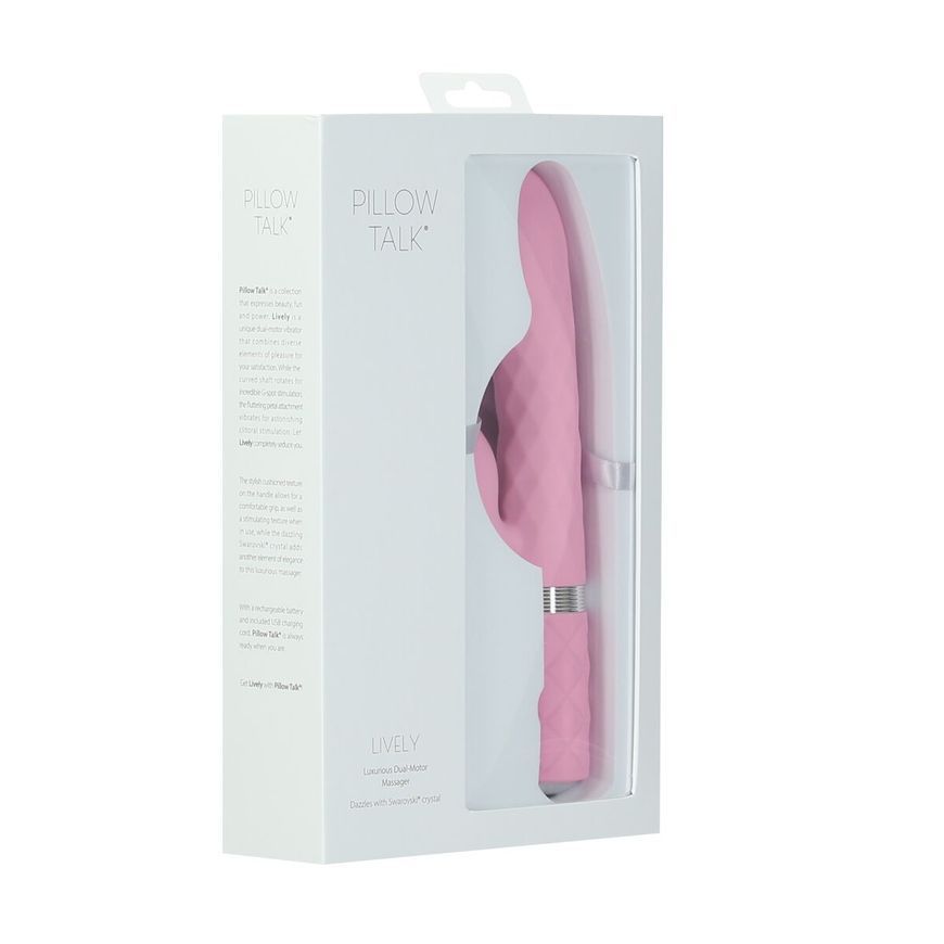 Розкішний кролик з ротацією та вібрацією Pillow Talk Lively Pink, кристал Сваровскі, Рожевий