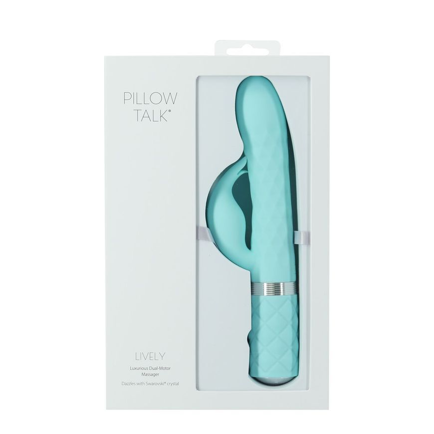 Розкішний кролик з ротацією та вібрацією Pillow Talk Lively Teal, кристал Сваровскі, Бірюзовий