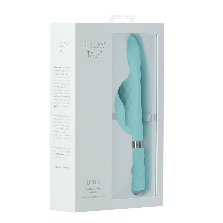 Розкішний кролик з ротацією та вібрацією Pillow Talk Lively Teal, кристал Сваровскі, Бірюзовий
