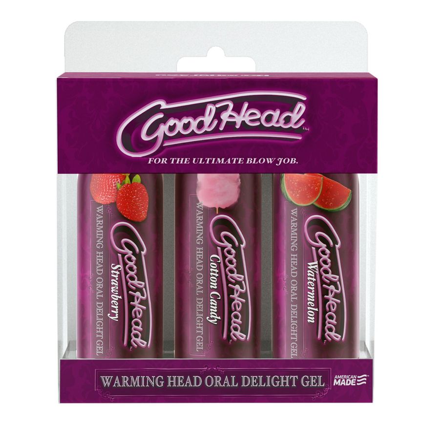 Doc Johnson GOODHEAD - WARMING HEAD - 3 PACK - 2 FL. OZ. STRAWBERRY COTTON CANDY WATERMELON