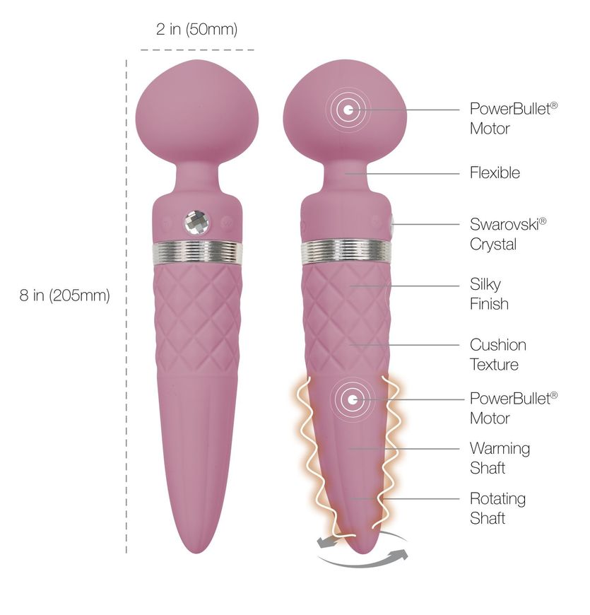 Вібромасажер 2-в-1 PILLOW TALK - Sultry Pink, класичний масажер і вібратор з ротацією, підігрів