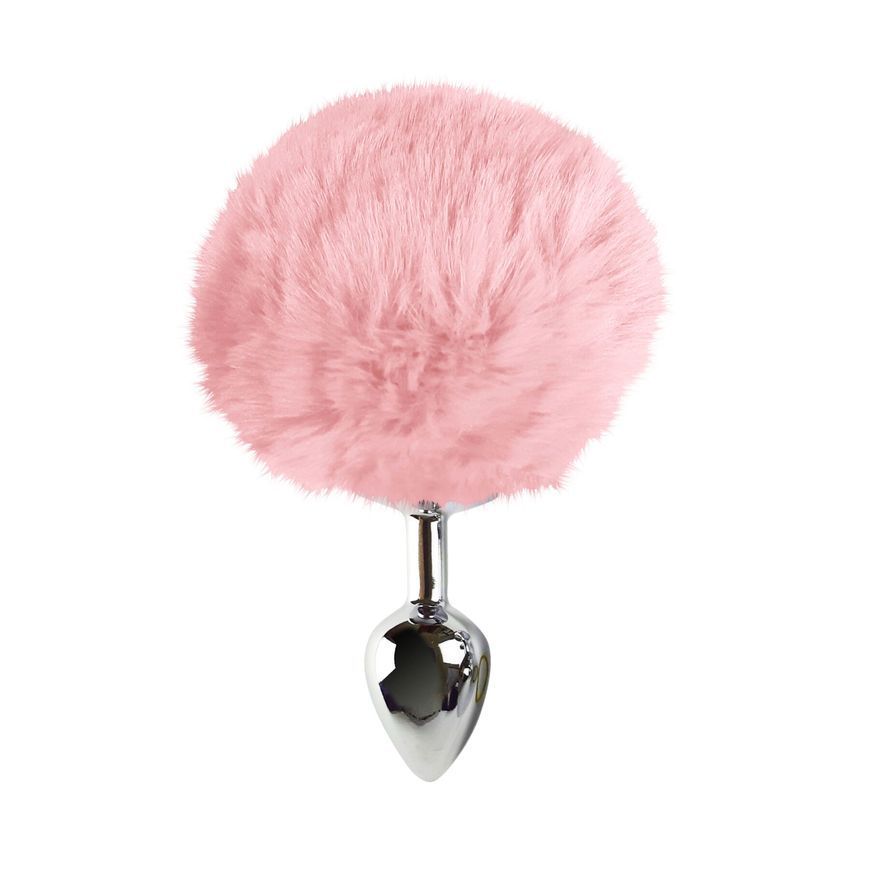 Металева анальна пробка М Art of Sex - Metal Butt plug Rabbit Tail Soft pink, діаметр 3,4 см