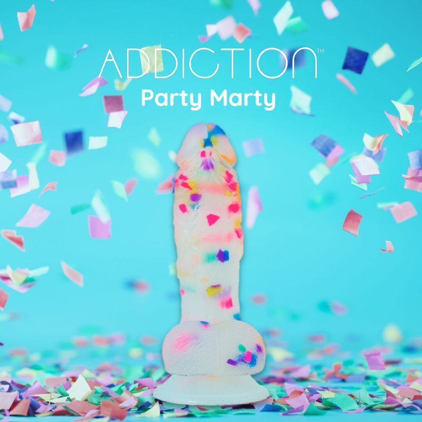 Фалоімітатор з конфетті ADDICTION - PARTY MARTY - 7.5 "- FROST &CONFETTI, 19 см, силікон, вібропуля