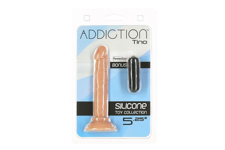 Фалоімітатор ADDICTION Tino 5.25&Prime; Silicone Dildo, присоска, діаметр 1,9 см, віброкуля в подарунок, Тілесний